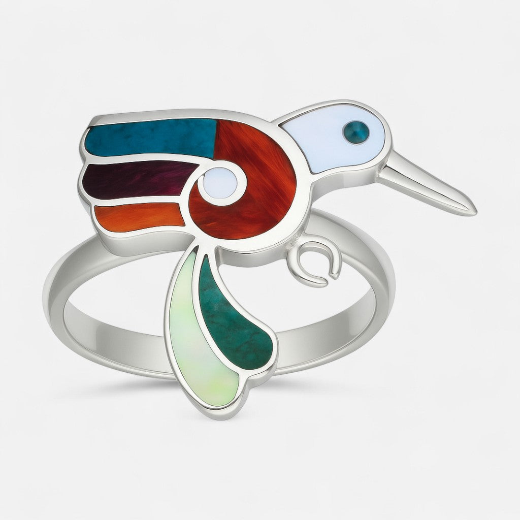 Anillo Ajustable Colibrí Piedras Naturales Multicolor