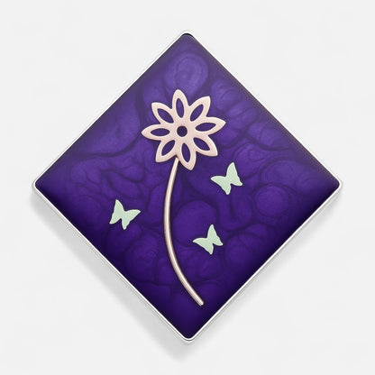 Anillo Flor Mariposas Morado Metalizado