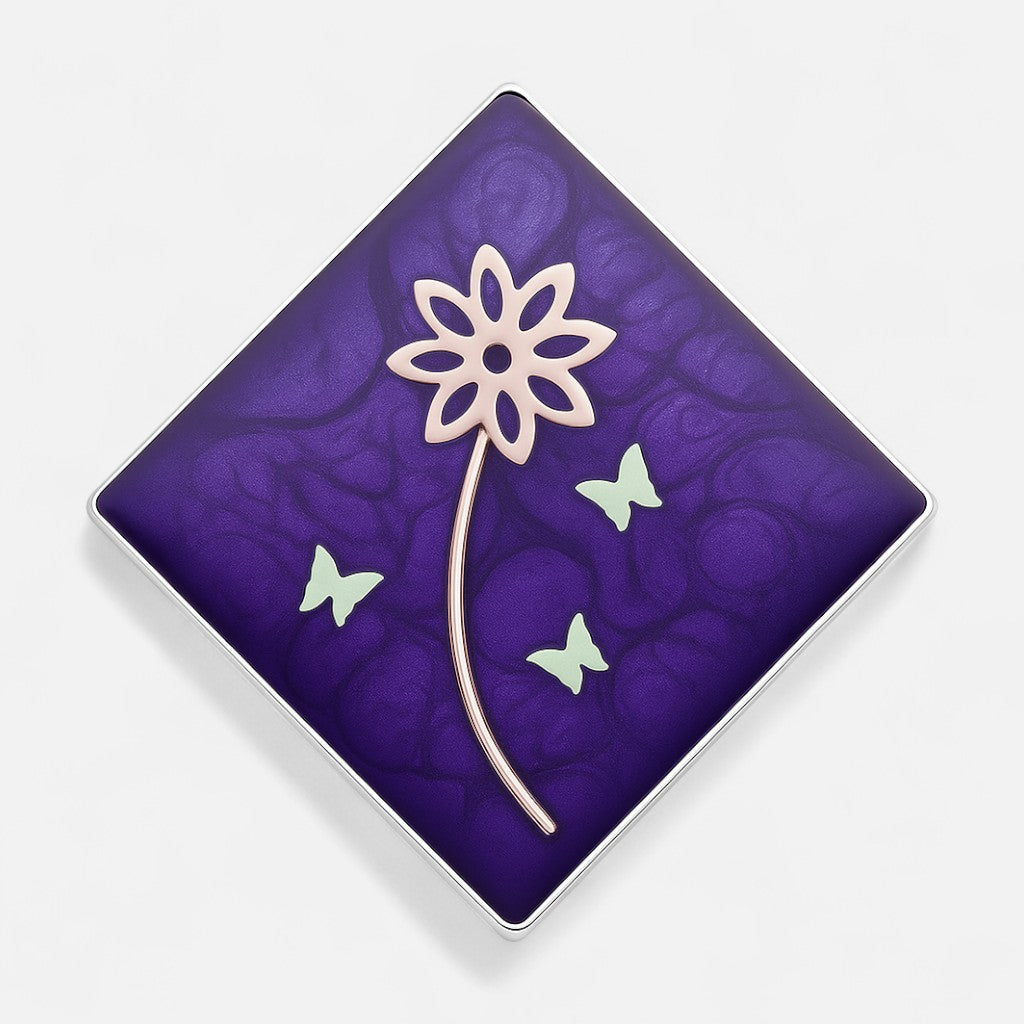 Anillo Flor Mariposas Morado Metalizado