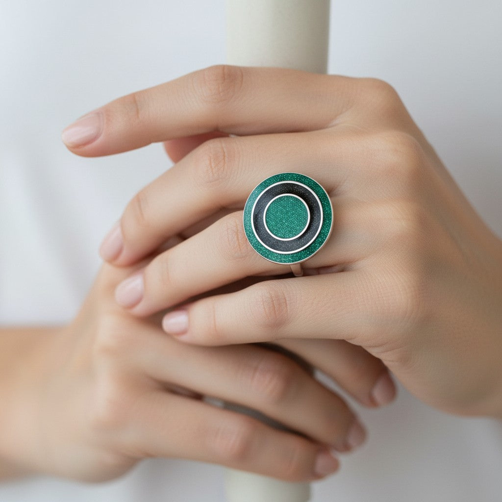 Anillo Círculo Escarchado Verde