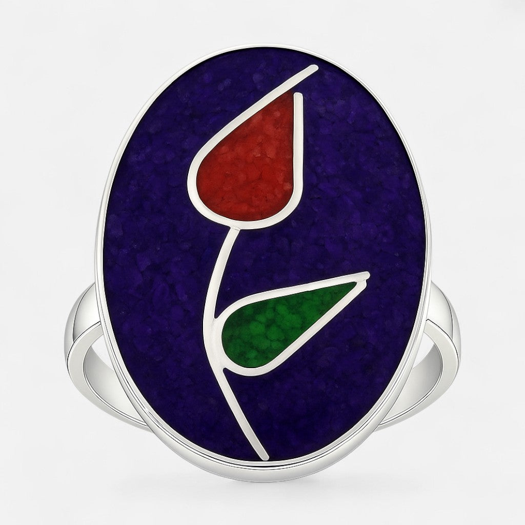 Anillo Flor Tulipán Piedra Picada Multicolor