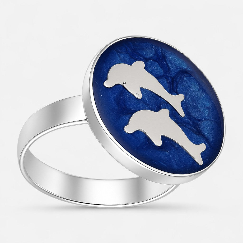 Anillo Delfines Azul Metalizado