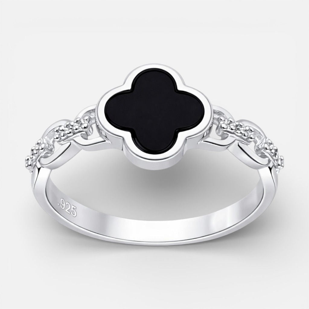Anillo Trébol dela Suerte Ónix Eslabones Circones