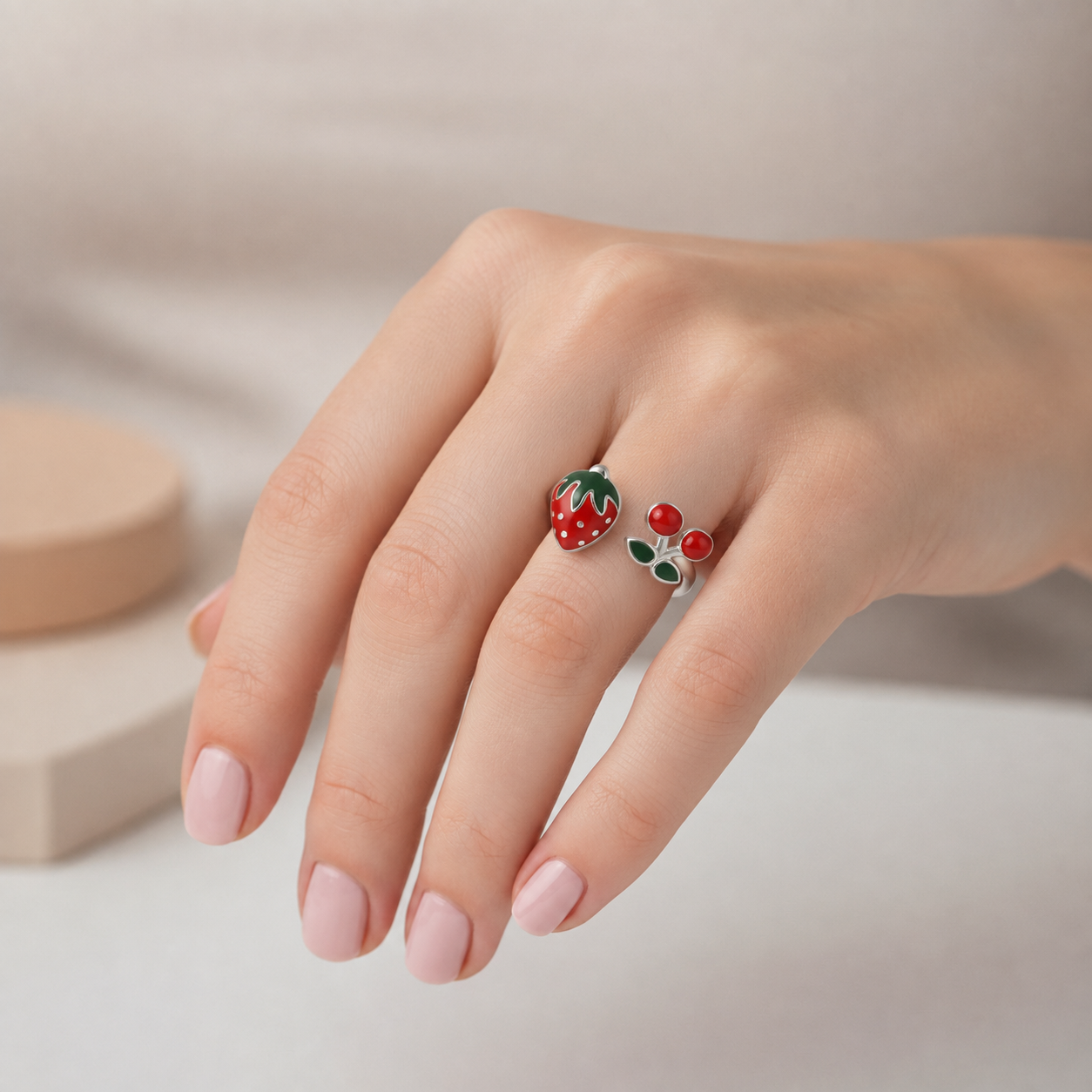 Anillo Ajustable Frutilla Cereza Esmaltada