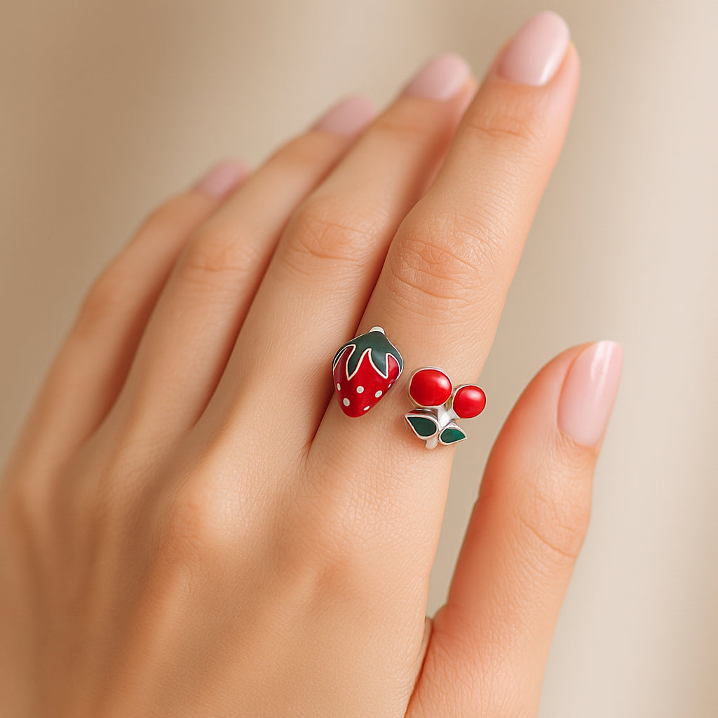 Anillo Ajustable Frutilla Cereza Esmaltada