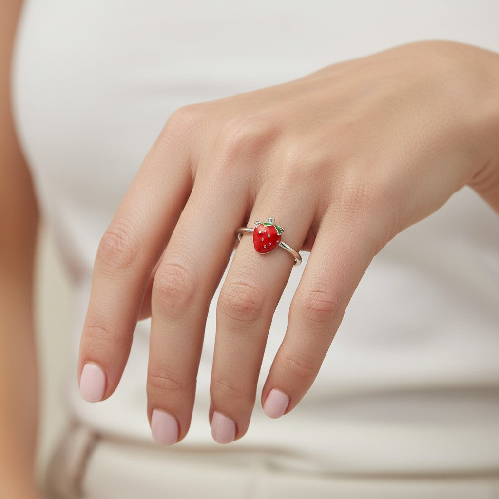 Anillo Ajustable Frutilla Esmaltada