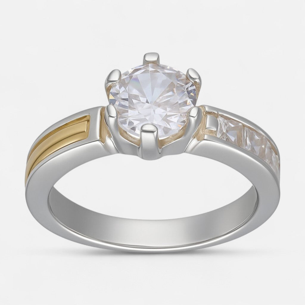 Anillo Circón Solitario Línea en Oro