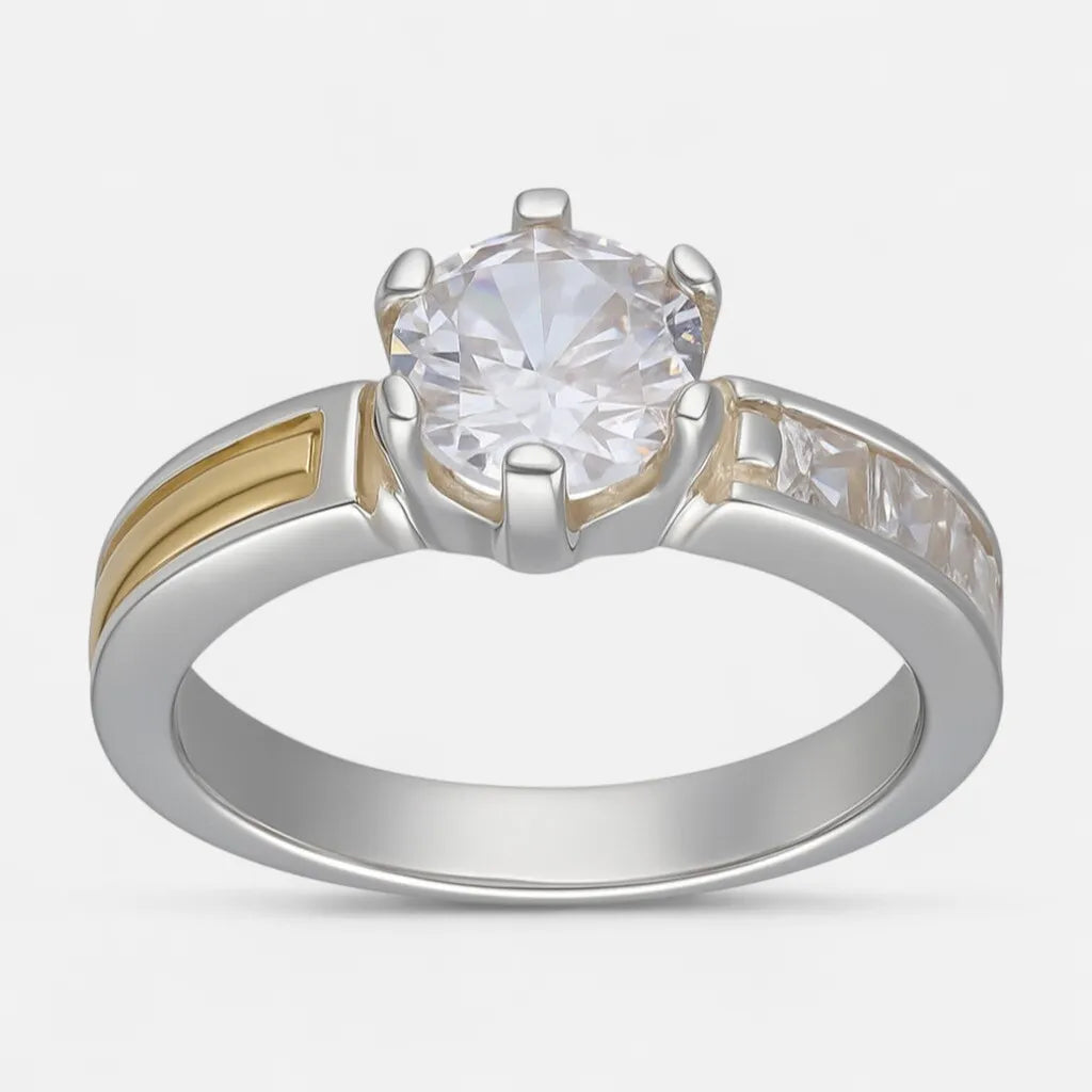 Anillo Circón Solitario Línea en Oro