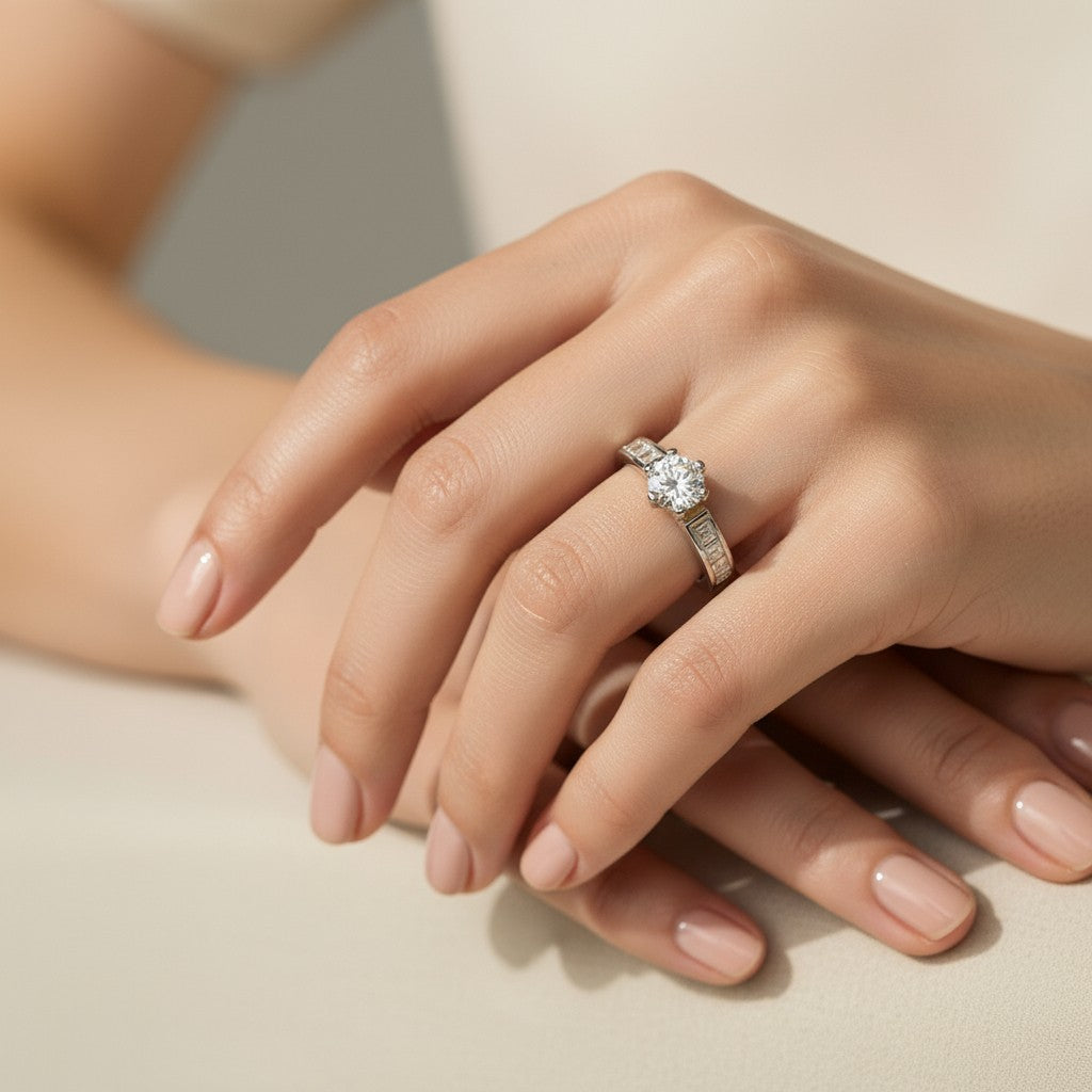 Anillo Circón Solitario Línea en Oro