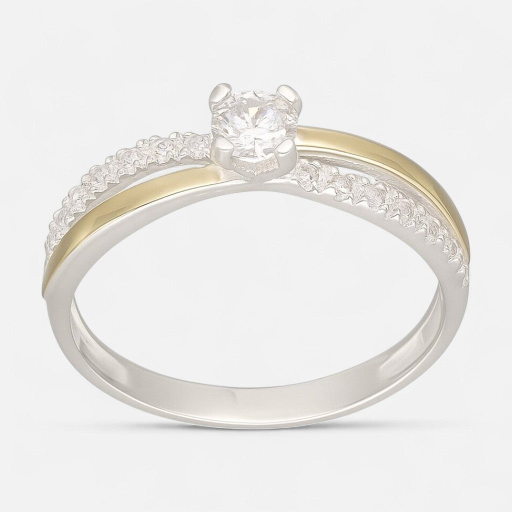 anillo solitario circones pave con oro