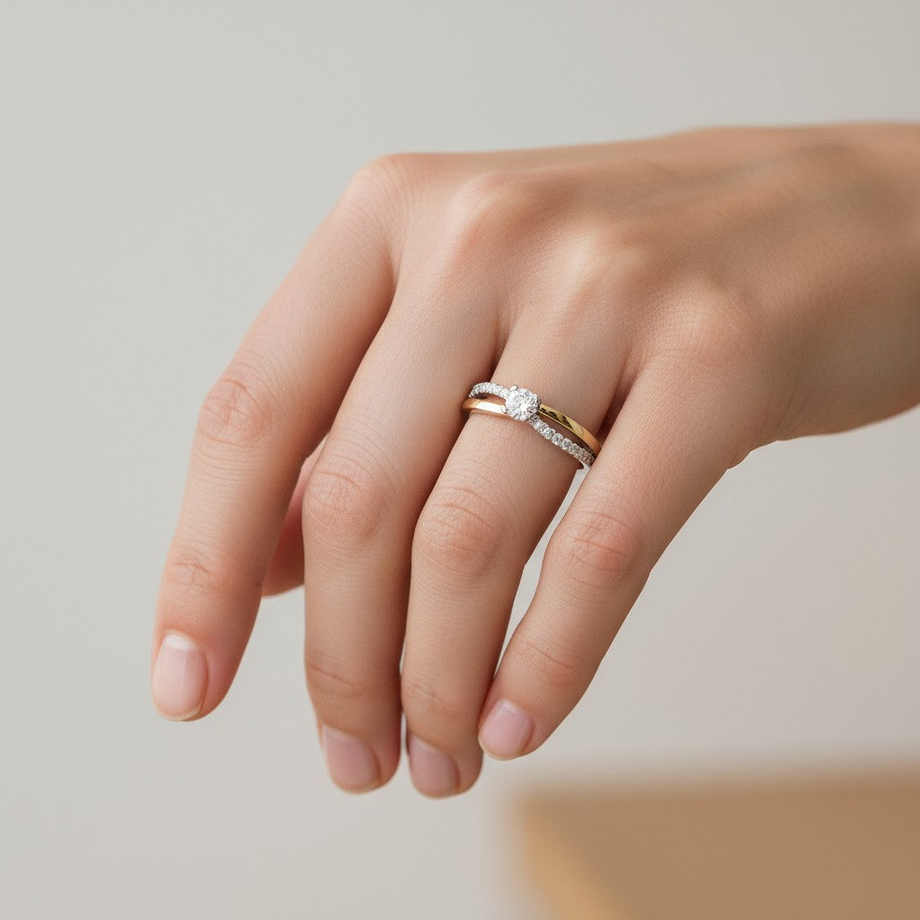 anillo solitario circones pave con oro