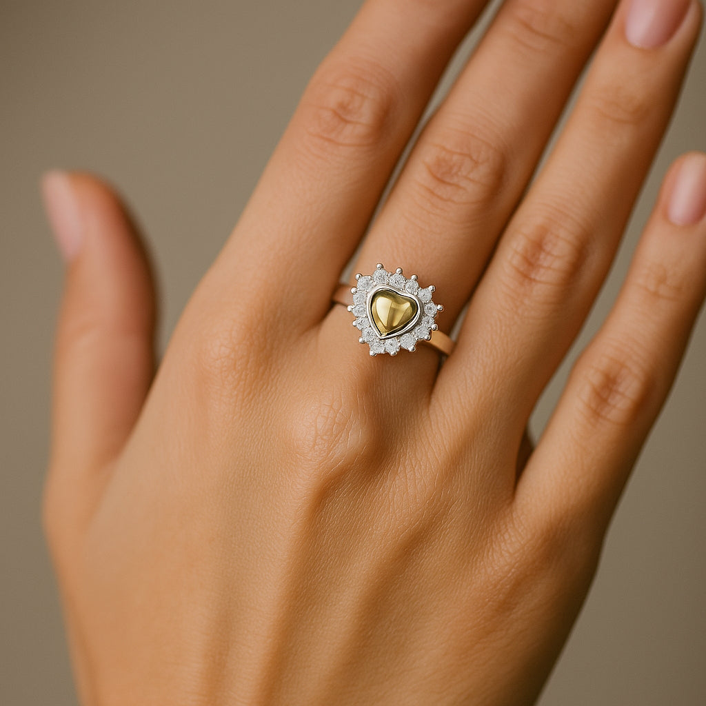 Anillo Corazón Detente en Oro Circones