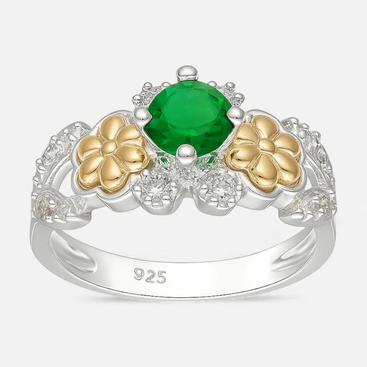 Anillo Flores en Oro Hojas Circones Esmeralda