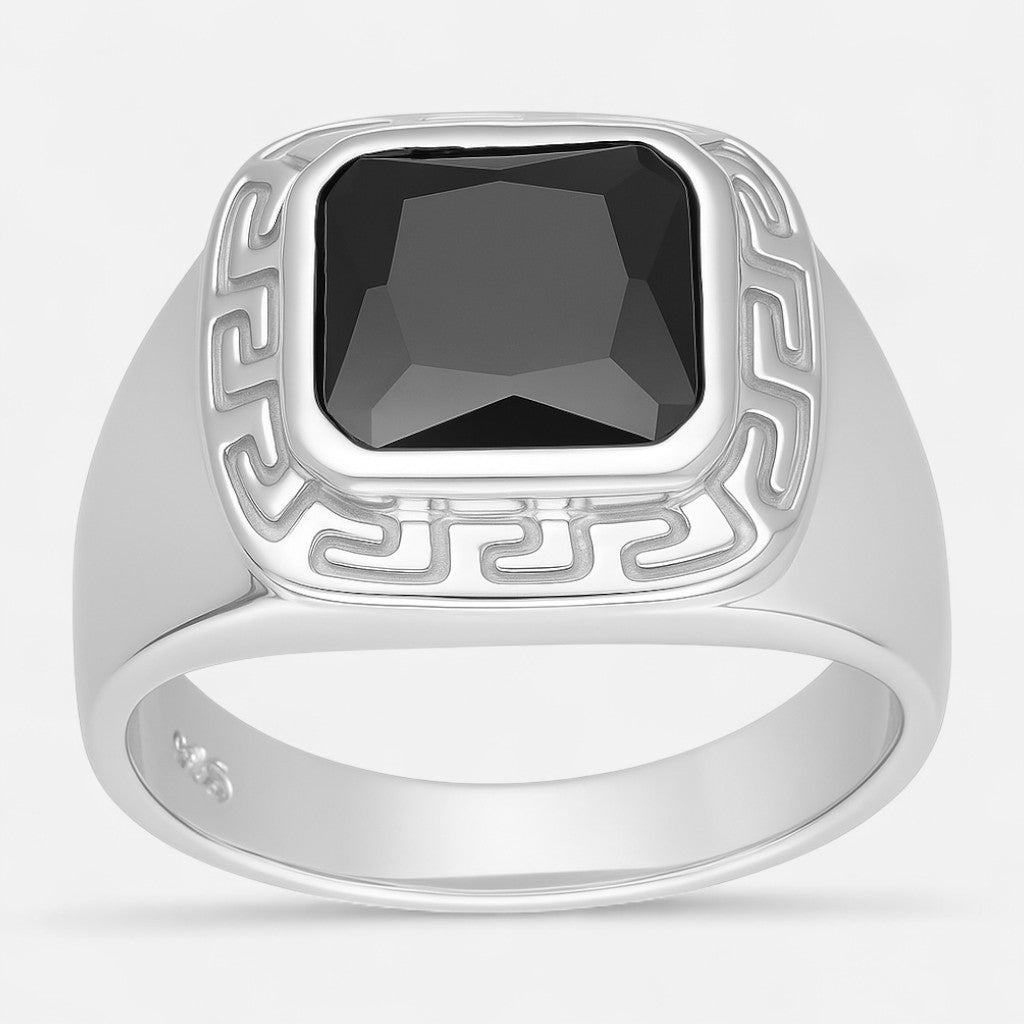 anillo sello guarda griega circon onix