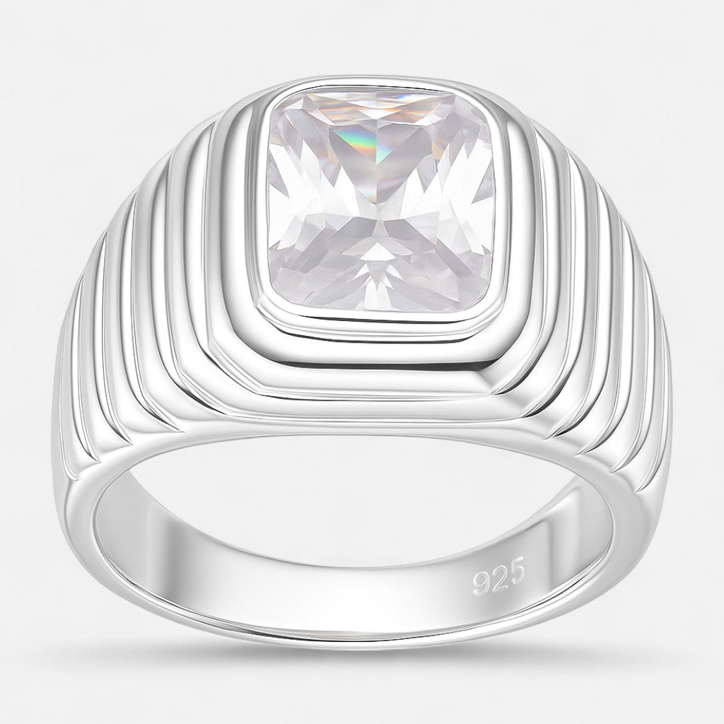 anillo sello facetado circon