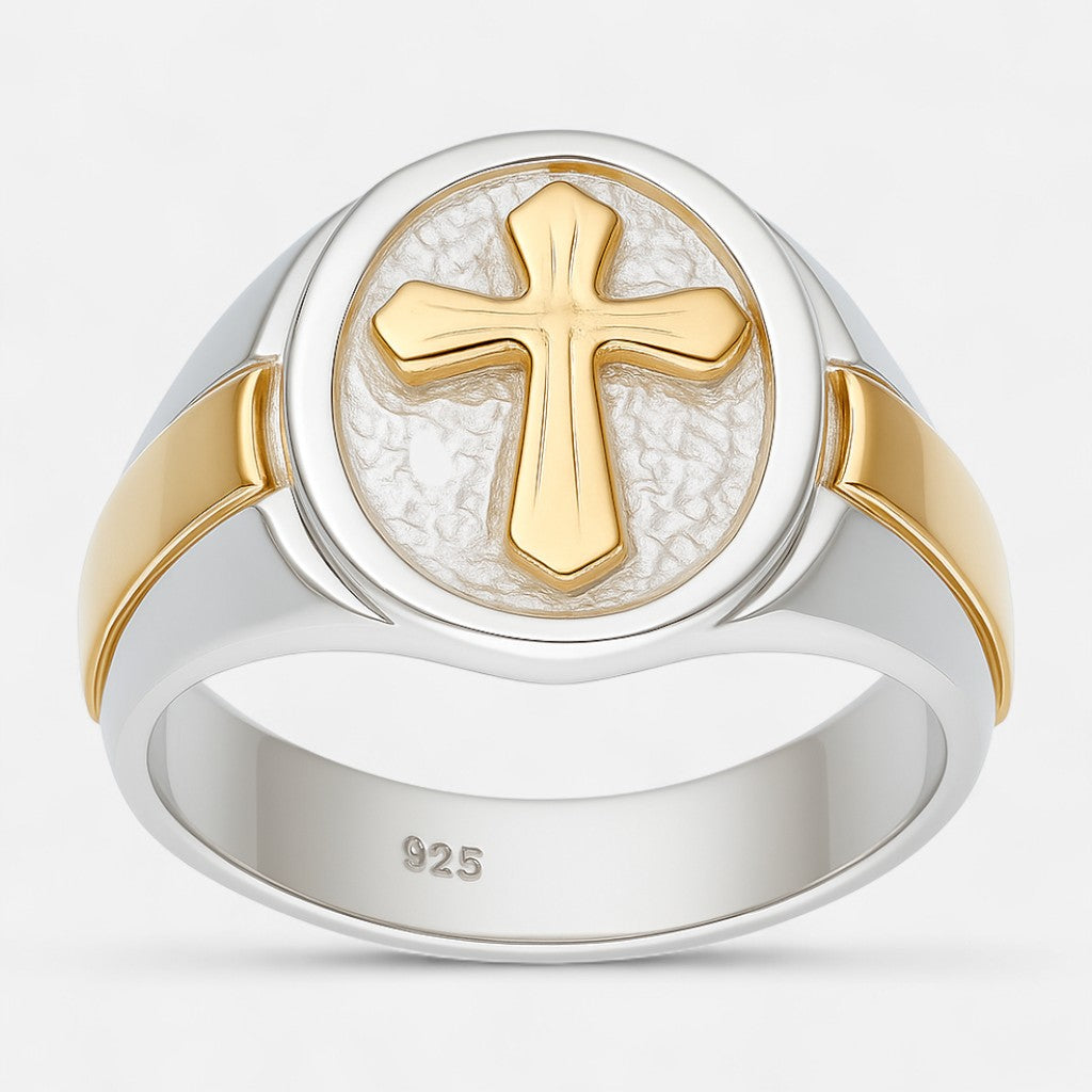 Anillo Sello Cruz en Oro