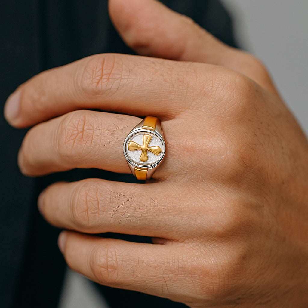 Anillo Sello Cruz en Oro