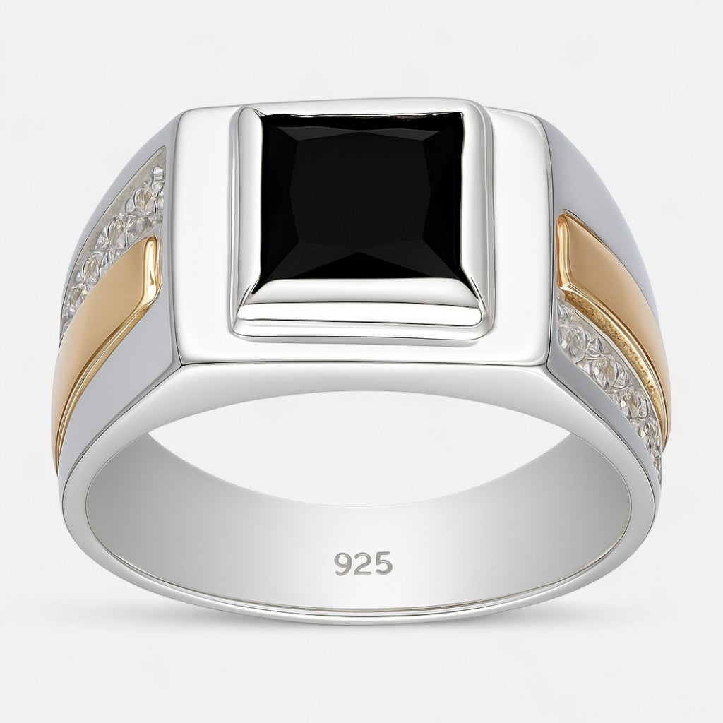 Anillo Sello Circones Ónix con Oro