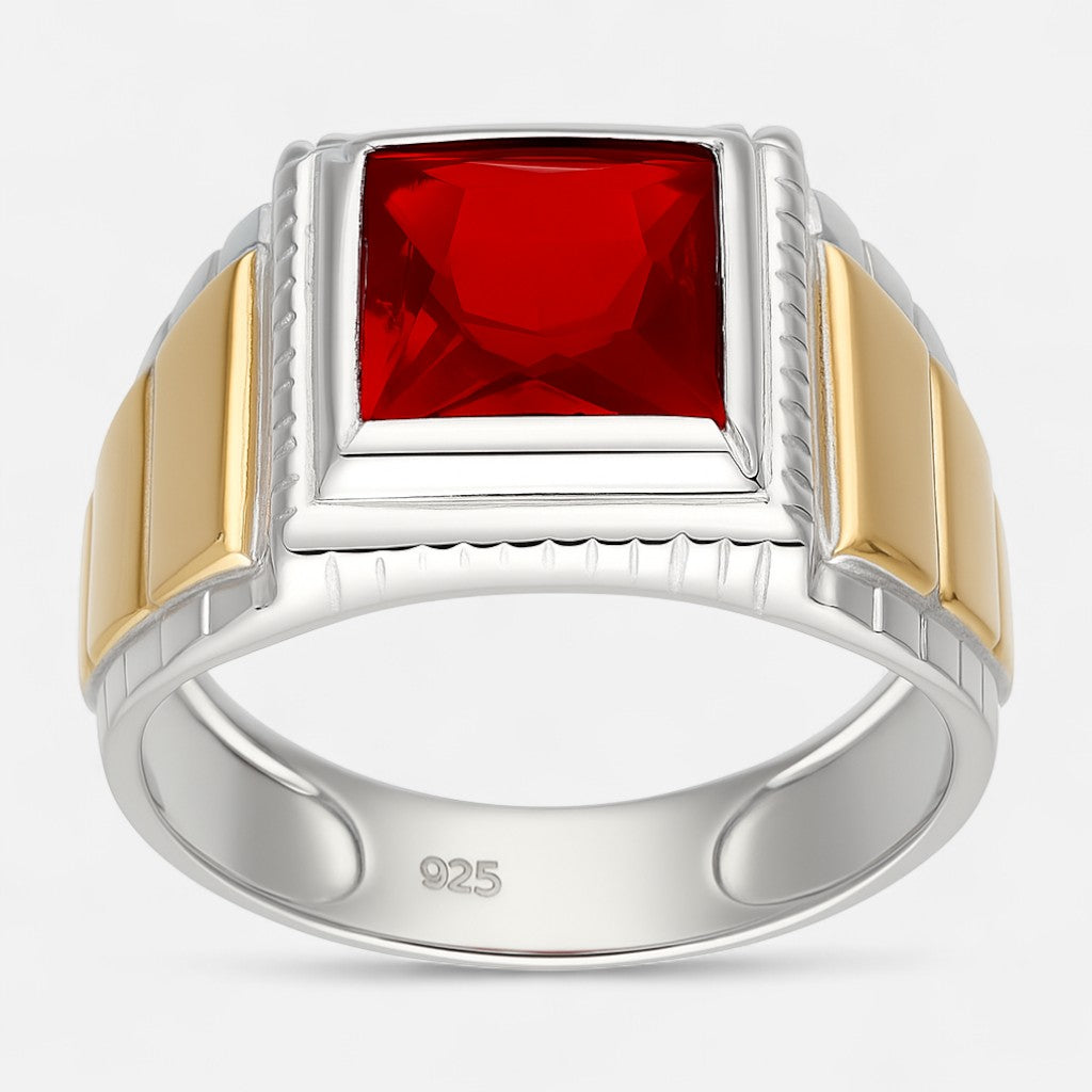 anillo sello circon rubi con oro