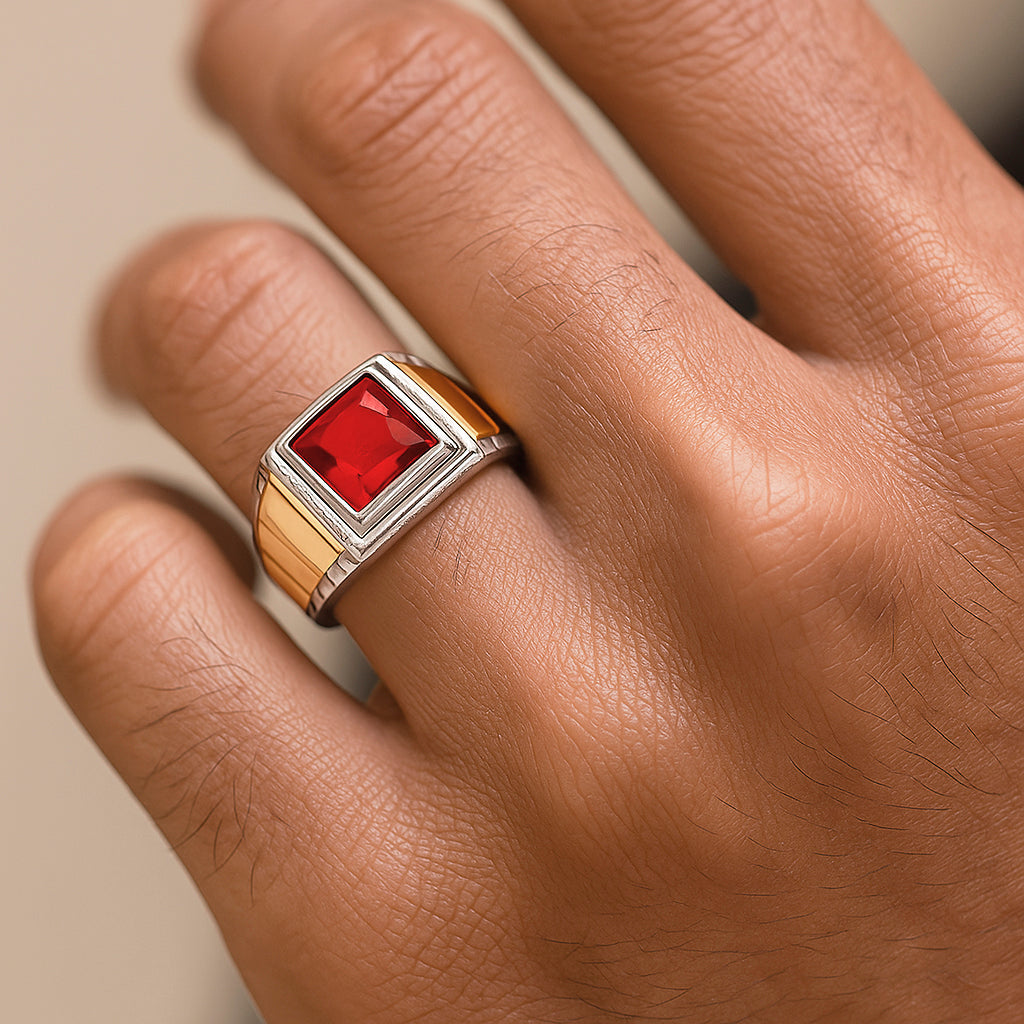 anillo sello circon rubi con oro