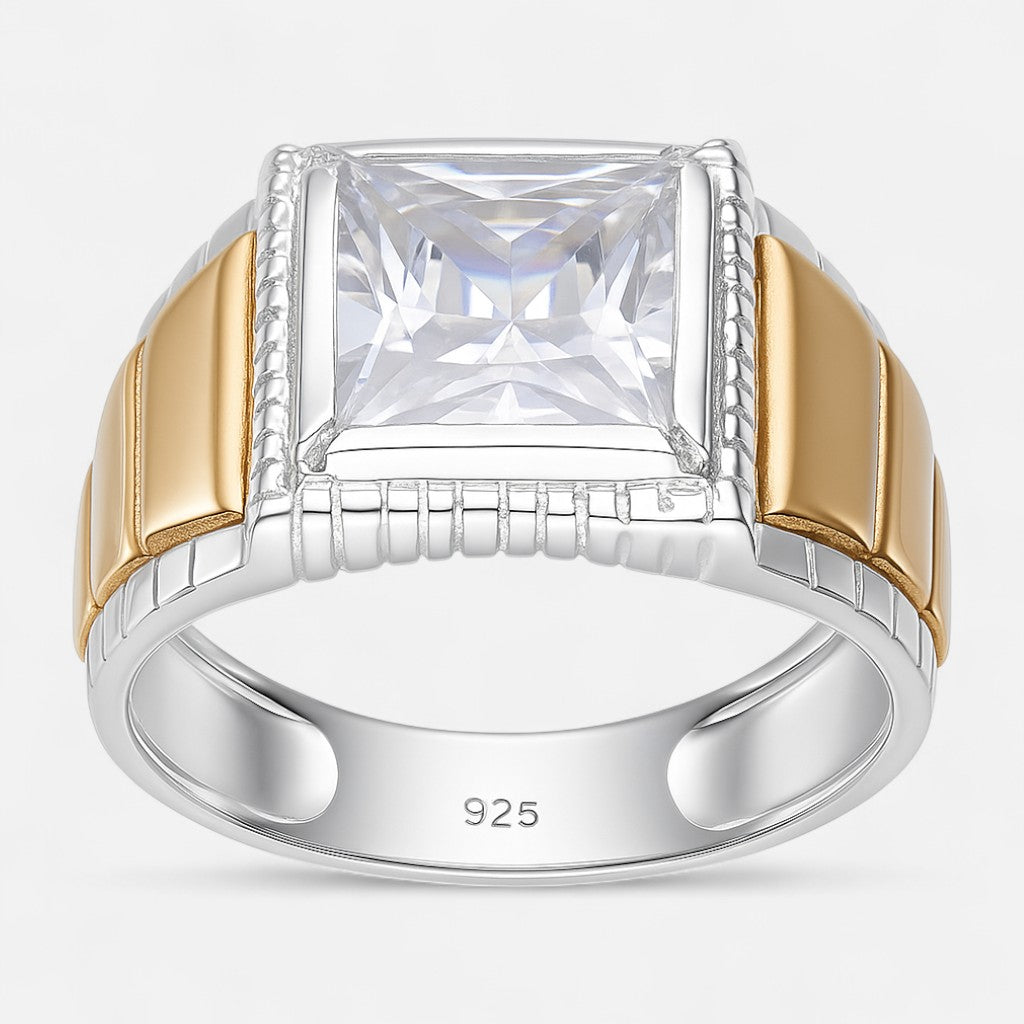 Anillo Sello Circón en Oro