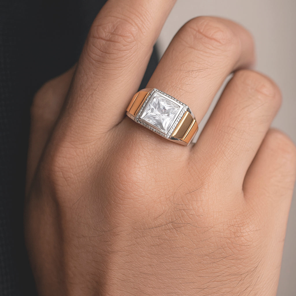 Anillo Sello Circón en Oro