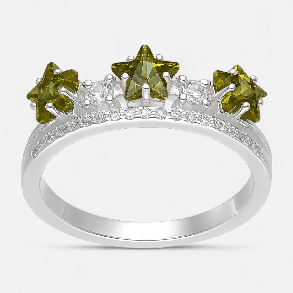 Anillo Corona Estrellas Circones Verde Oliva