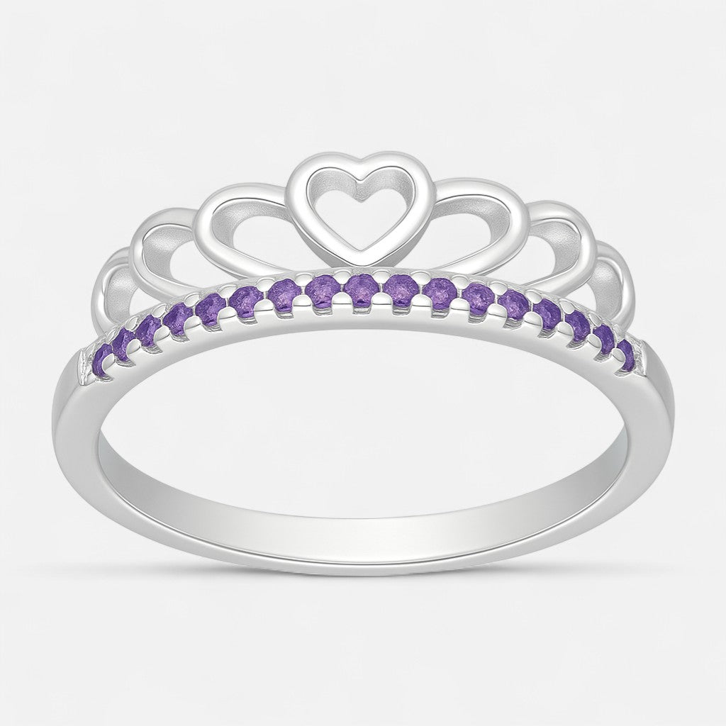 Anillo Corona Corazones Circones Amatista