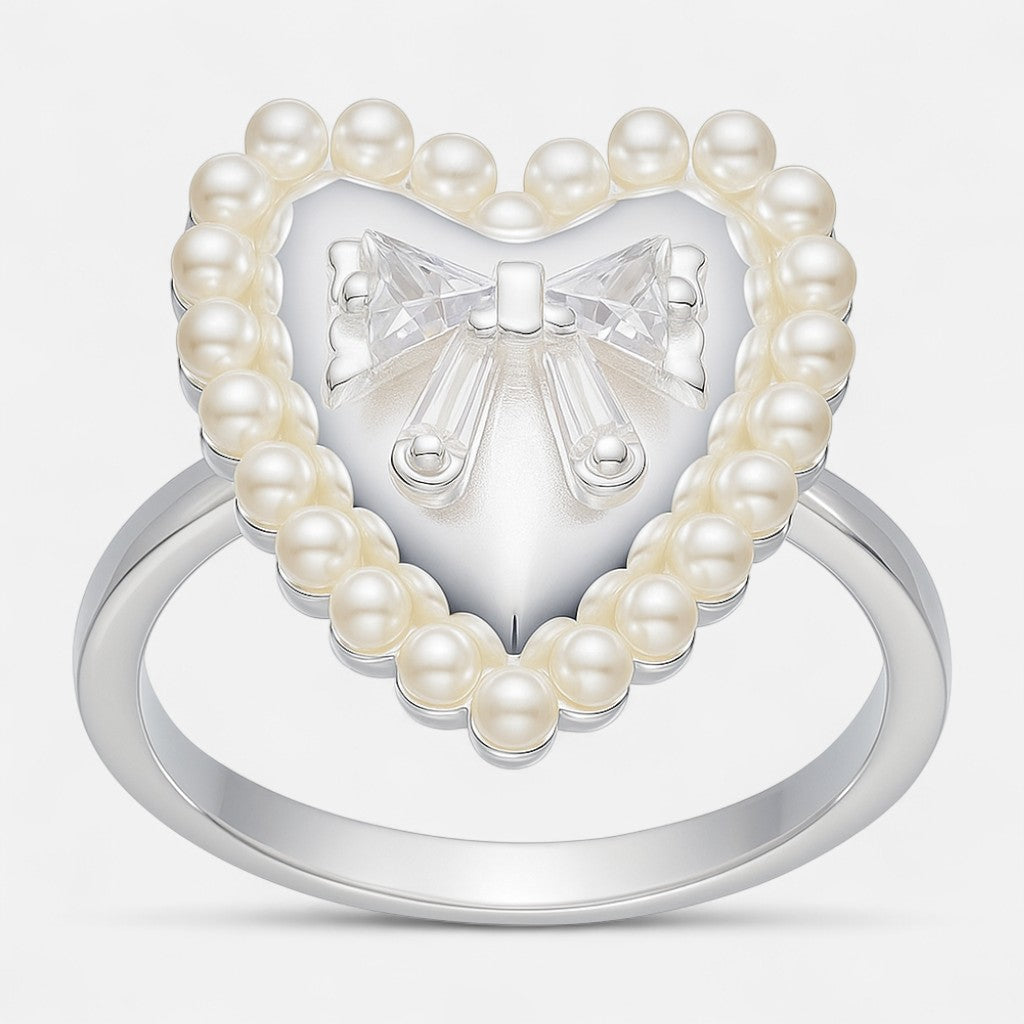 Anillo Corazón Perlas Lazo Coquette Circones