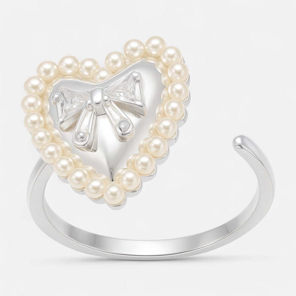 Anillo Corazón Perlas Lazo Coquette Circones