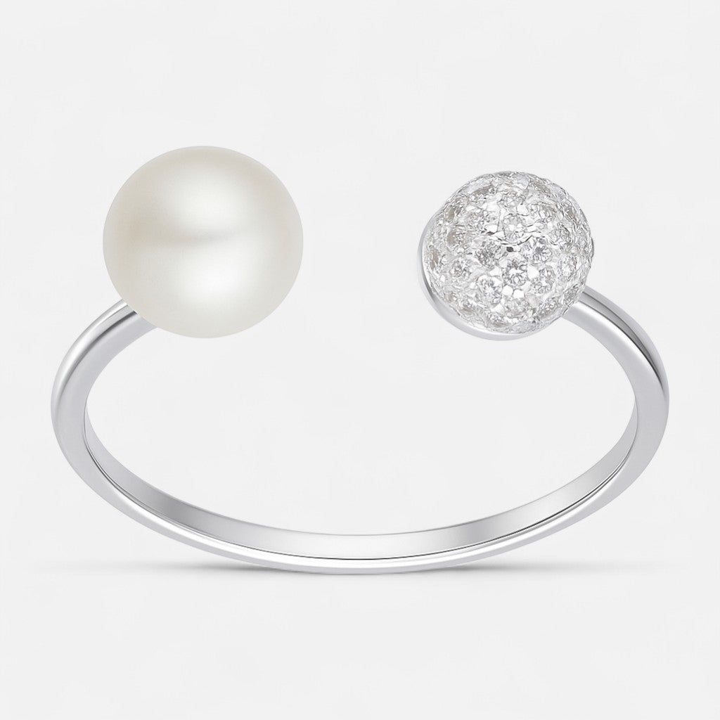 Anillo Perla Esfera Circones Pavé