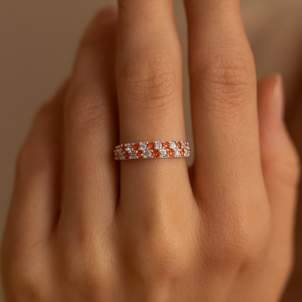 Anillo Cintillo Circones Granate Naranja