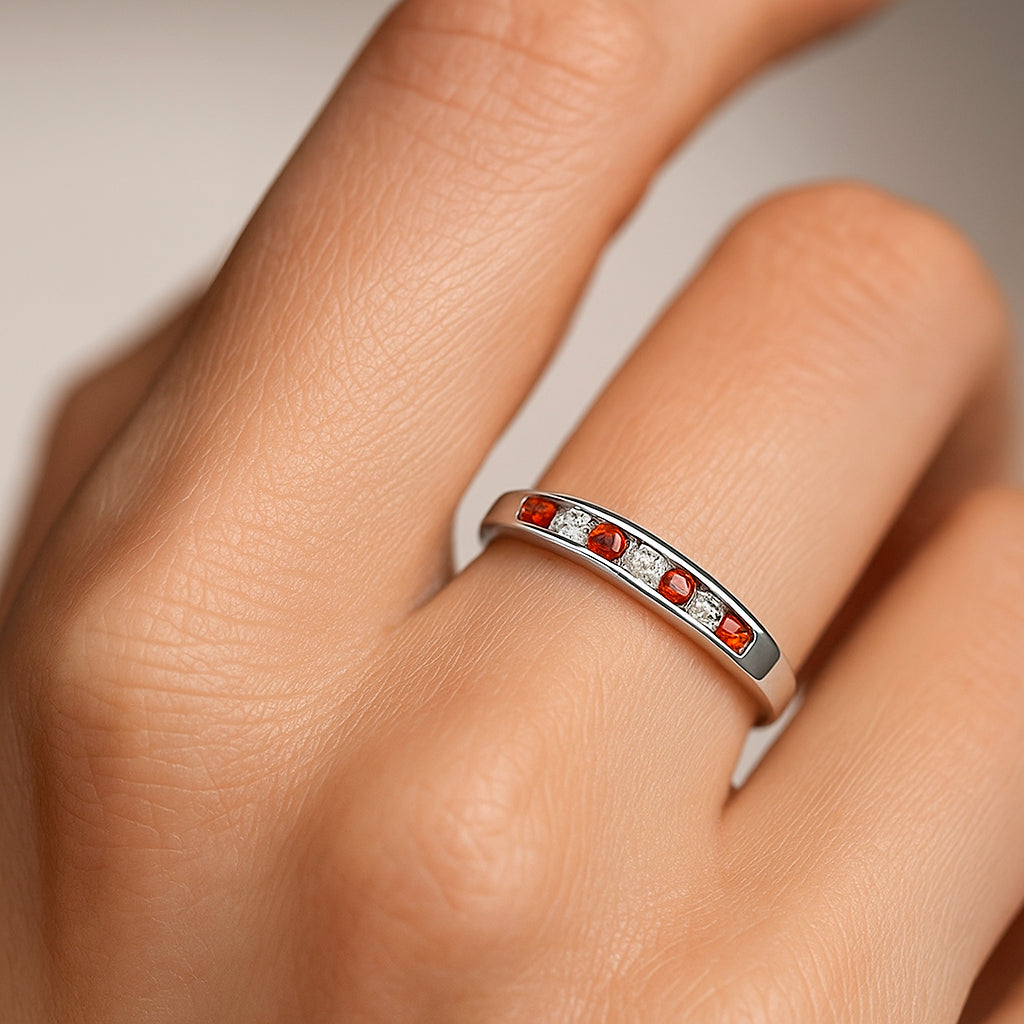 Anillo Cintillo Circones Granate Naranja