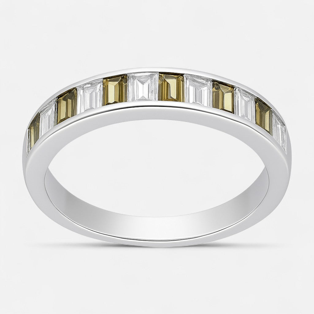 Anillo Cintillo Circones Baguette Verde Oliva