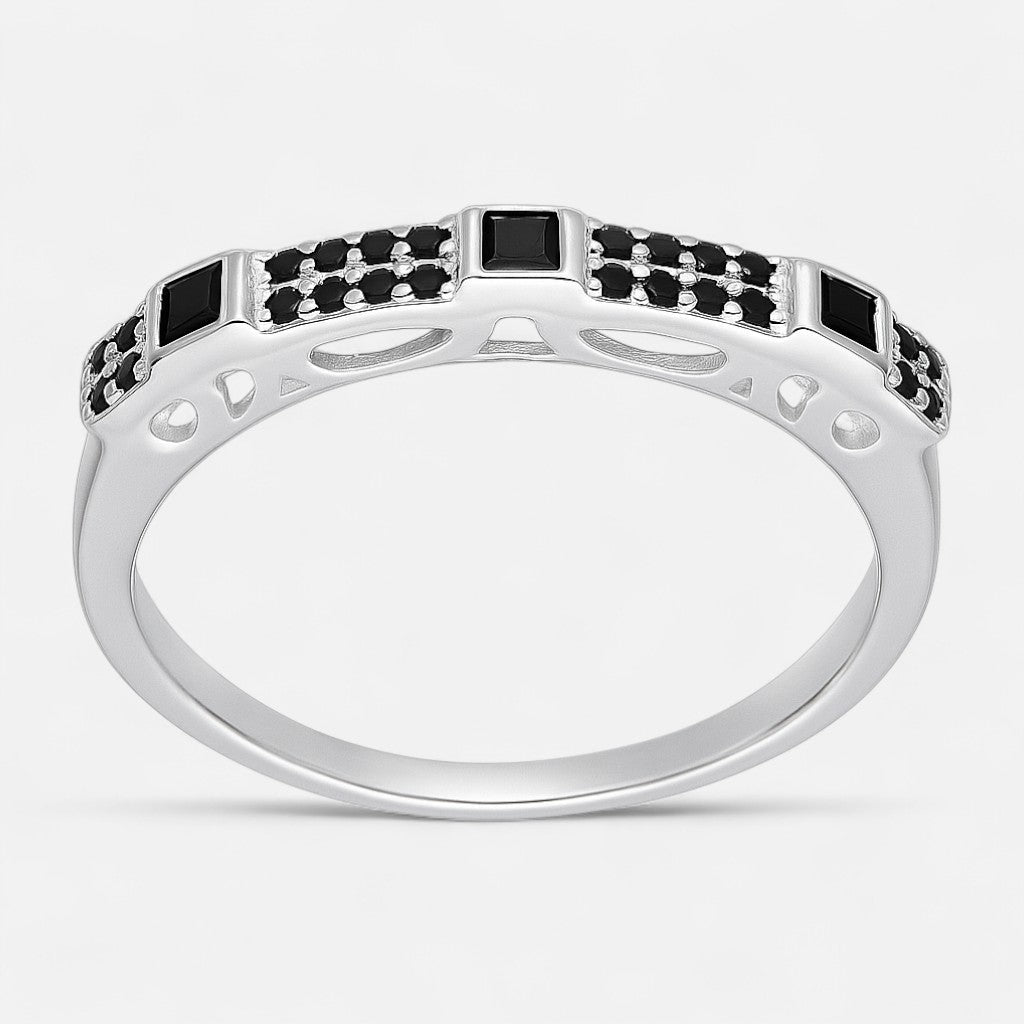 Anillo Cintillo Circones Baguette Ónix 10
