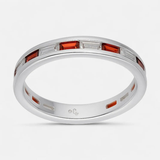 Anillo Cintillo Circones Baguette Granate 14