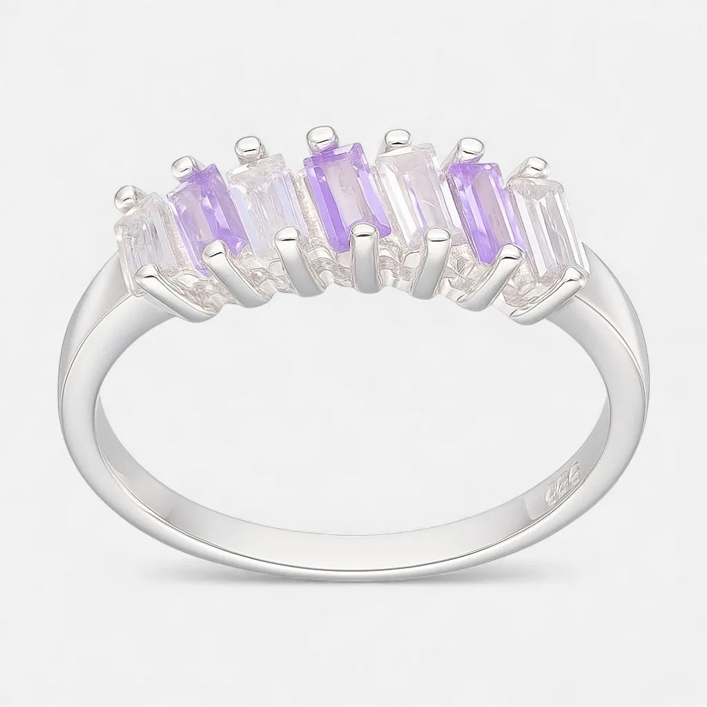 Anillo Cintillo Circones Baguette Lila