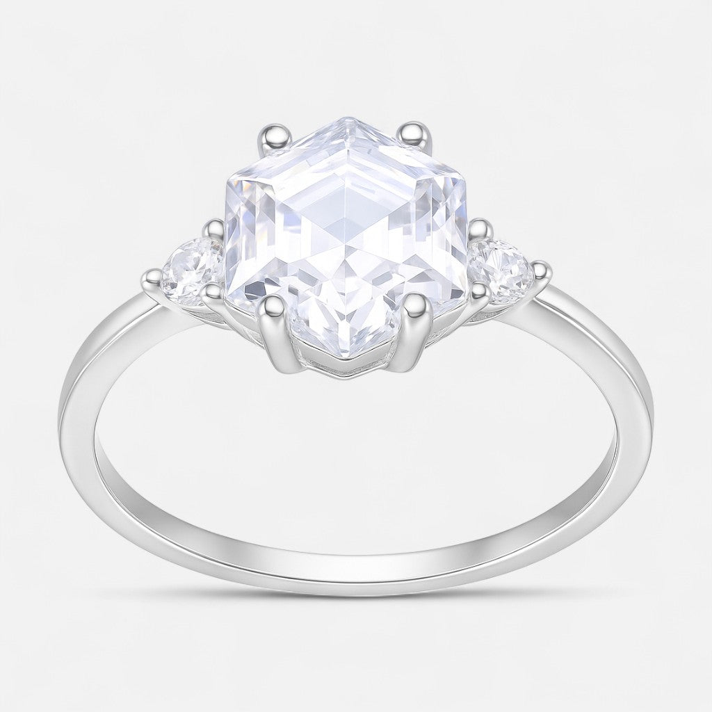Anillo Hexágono Circón Solitario