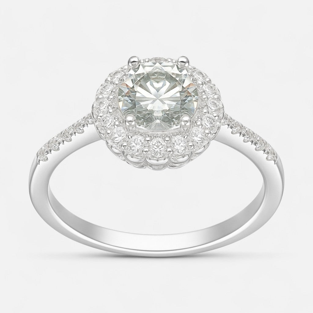 Anillo Flor Solitario Moissanita y Circones