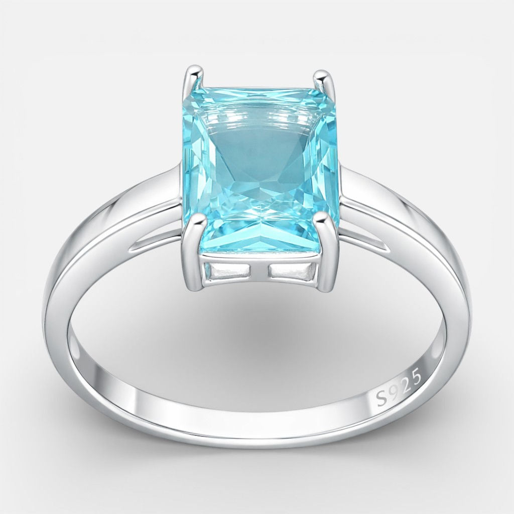 Anillo solitario Circón Baguette Agua Marina
