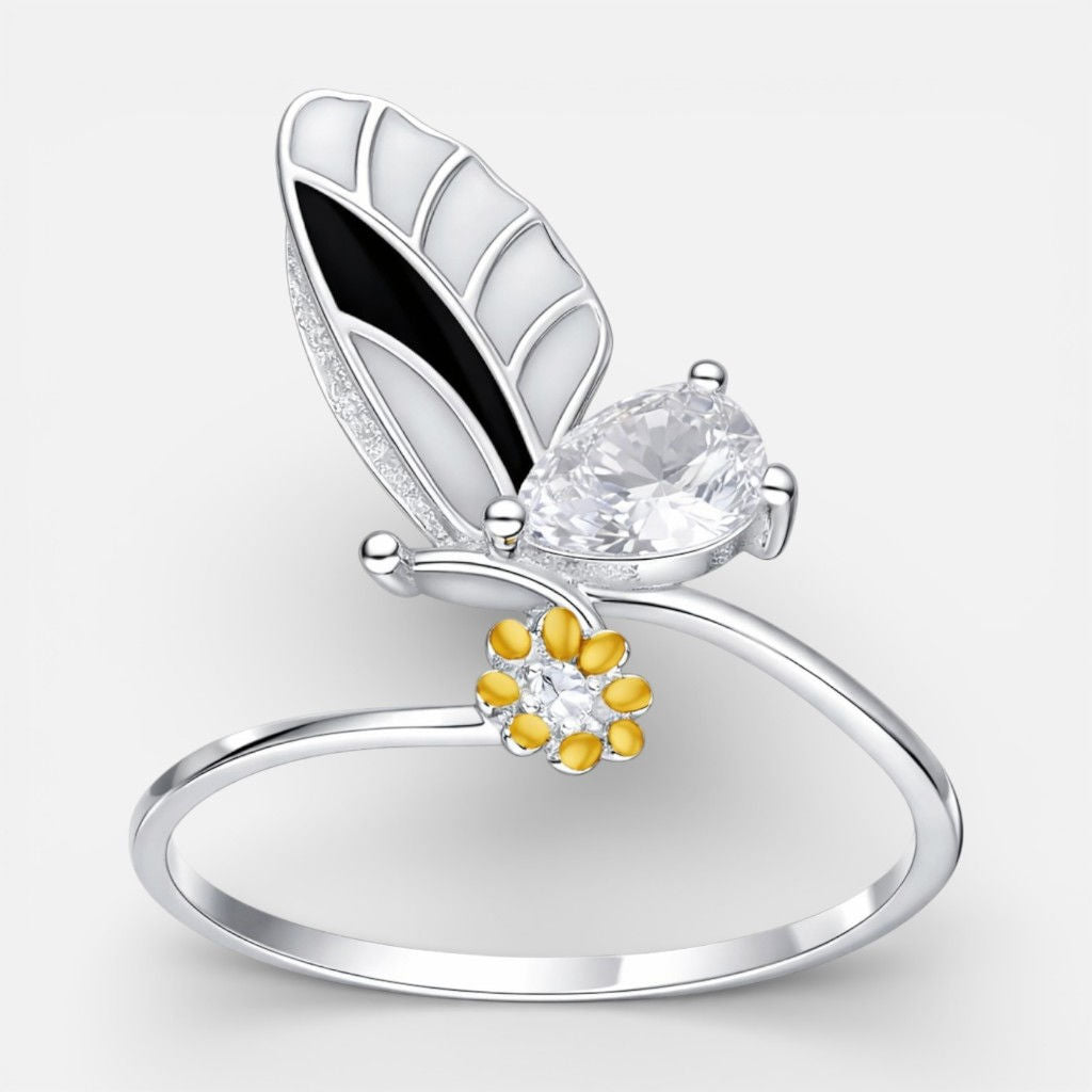Anillo Mariposa Flor Esmaltada Circón