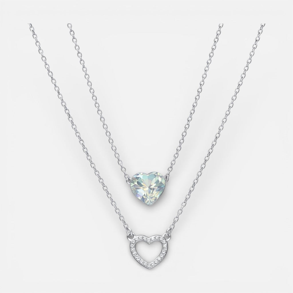 Collar Doble Corazón Hecho con Cristal Swarovski® y Circones