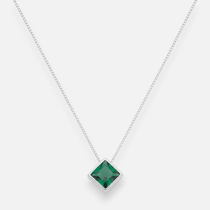 Collar Rombo Circón Punto de Luz Esmeralda 6x6 mm