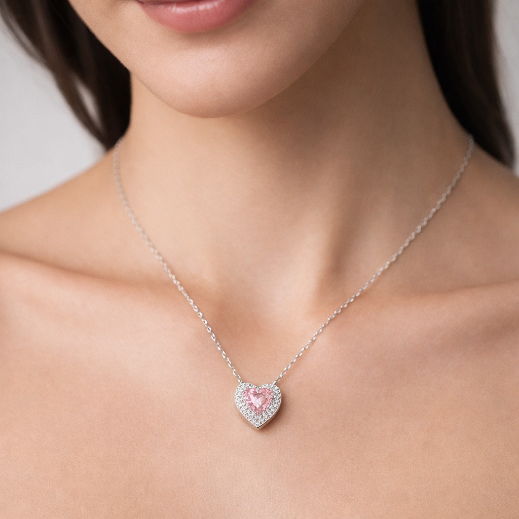 Collar Corazón Circón Rosa Francia