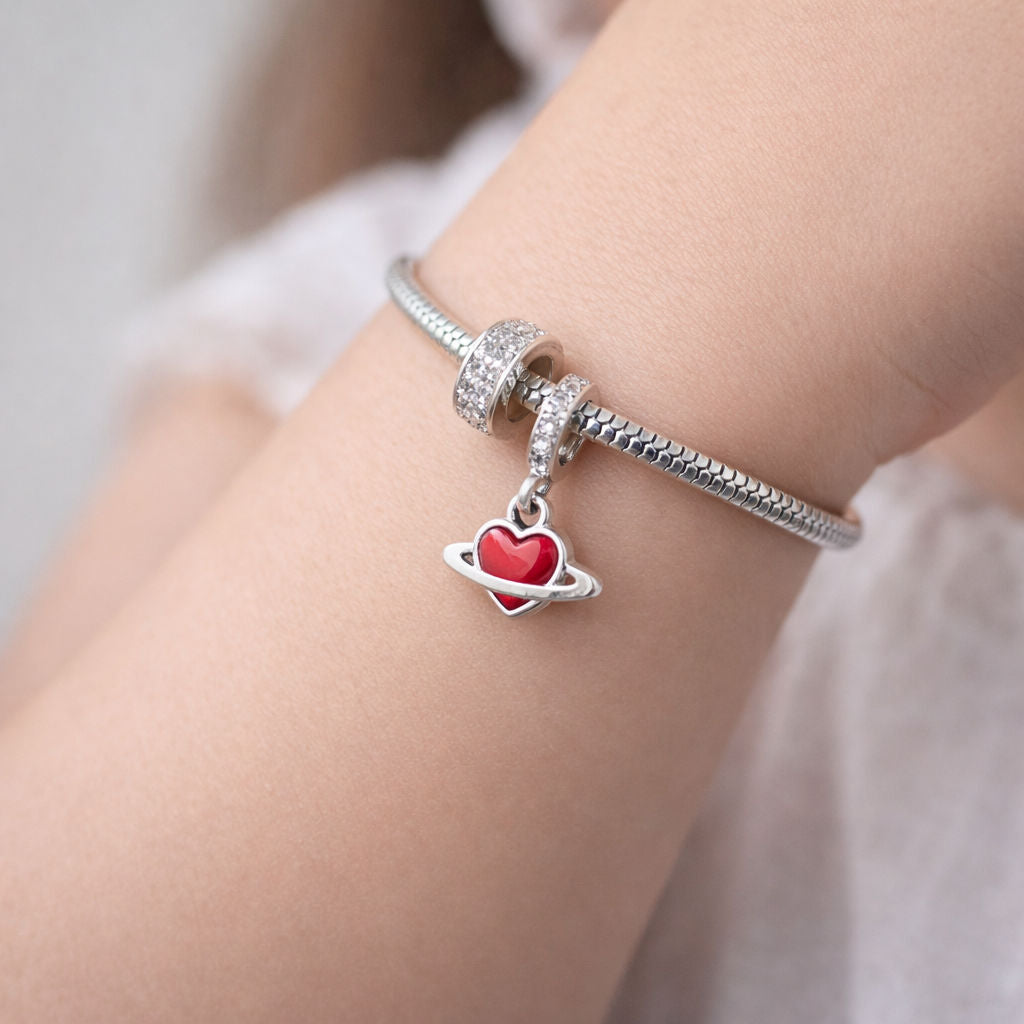 Colgante Charm Planeta Corazón Esmaltado Circones