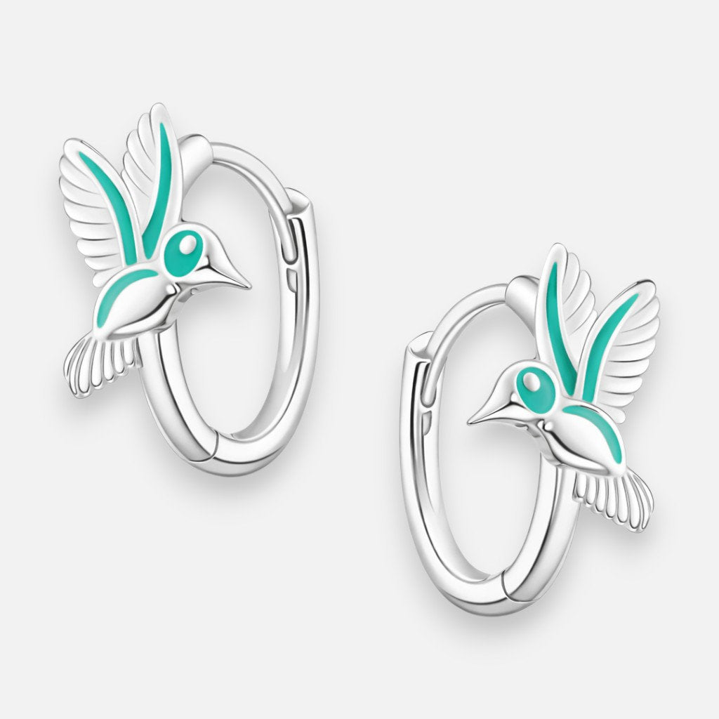 Argolla Huggie Colibrí Esmaltada 13 mm