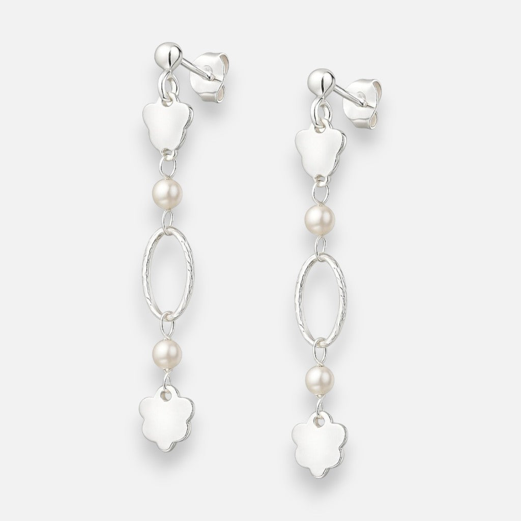 Aro Flores Perlas Óvalos Facetados