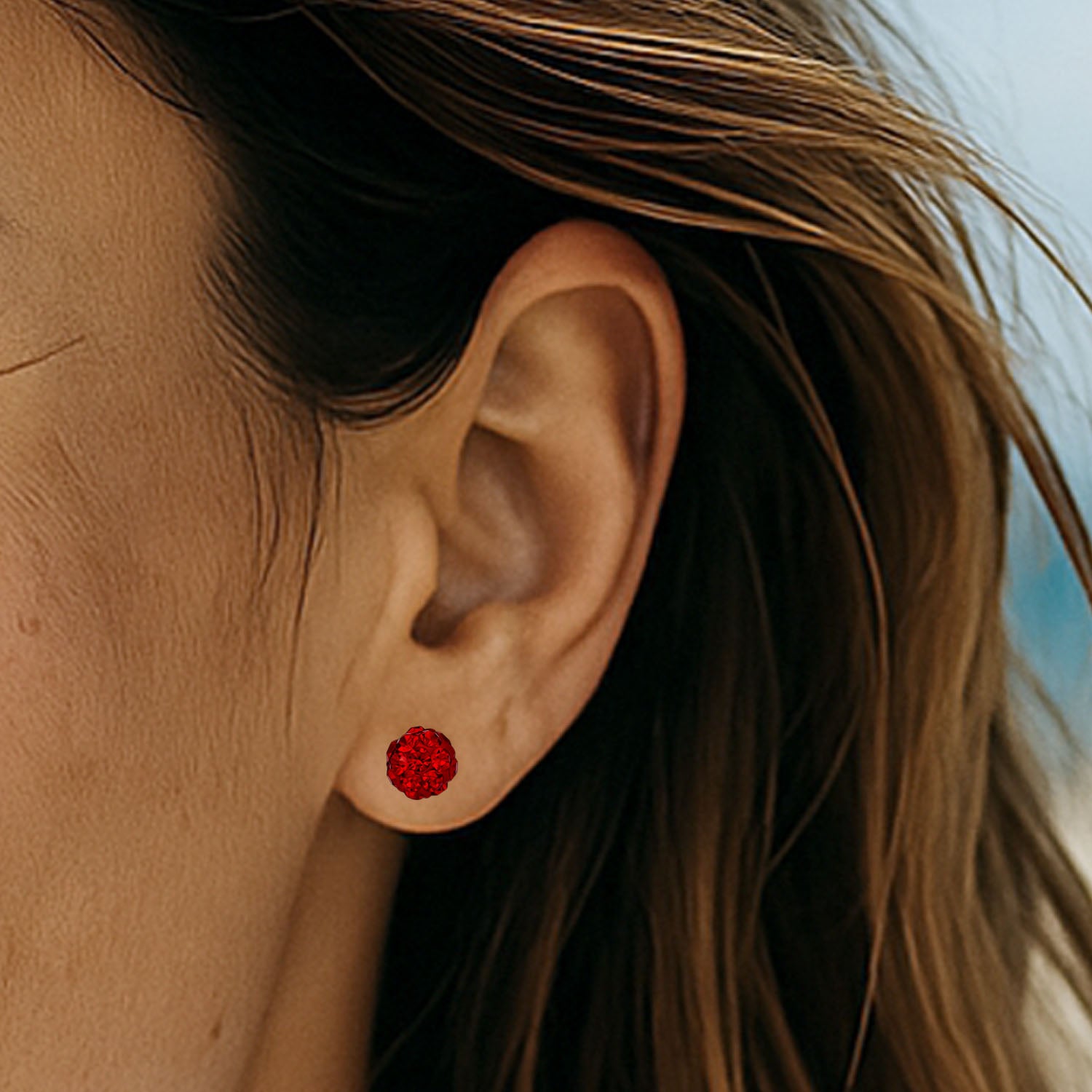 Aro Esfera Hecho con Cristal Swarovski® Rojo 6 mm