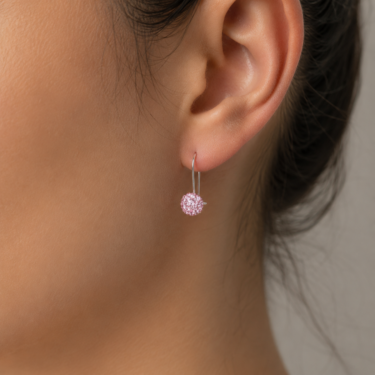Aro Esfera Hecho con Cristales Swarovski® Rosado 8 mm