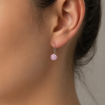 Aro Esfera Hecho con Cristales Swarovski® Rosado 8 mm